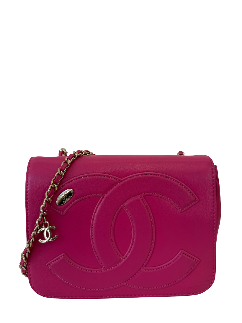 Chanel Hot Pink Lambskin CC Mania Flap Crossbody Bag