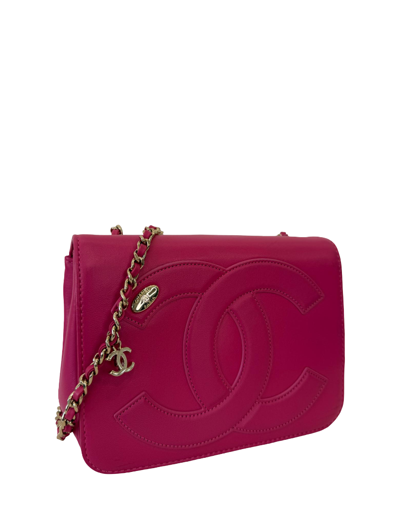 Chanel Hot Pink Lambskin CC Mania Flap Crossbody Bag
