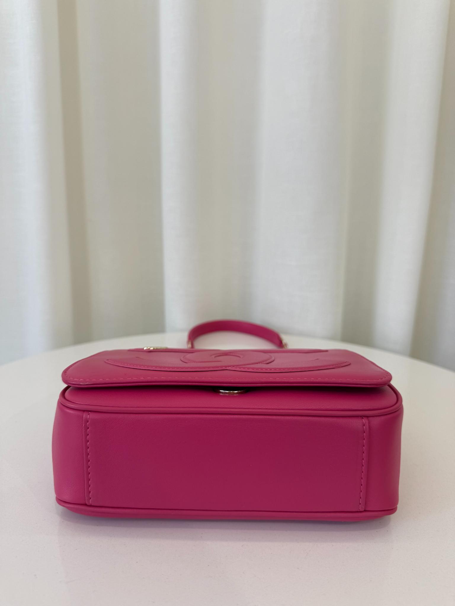 Chanel Hot Pink Lambskin CC Mania Flap Crossbody Bag