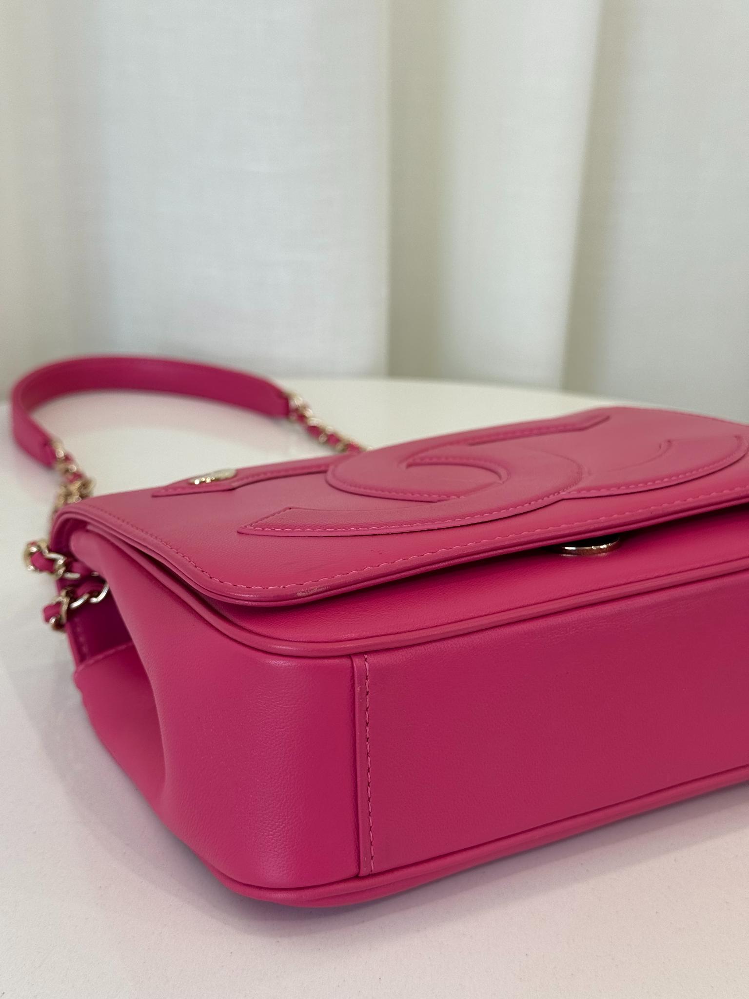 Chanel Hot Pink Lambskin CC Mania Flap Crossbody Bag