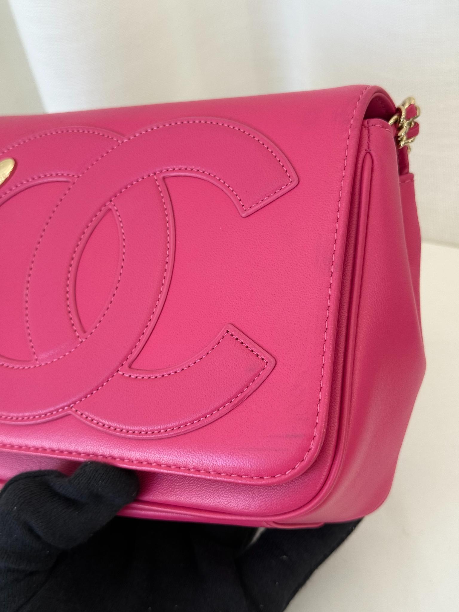 Chanel Hot Pink Lambskin CC Mania Flap Crossbody Bag