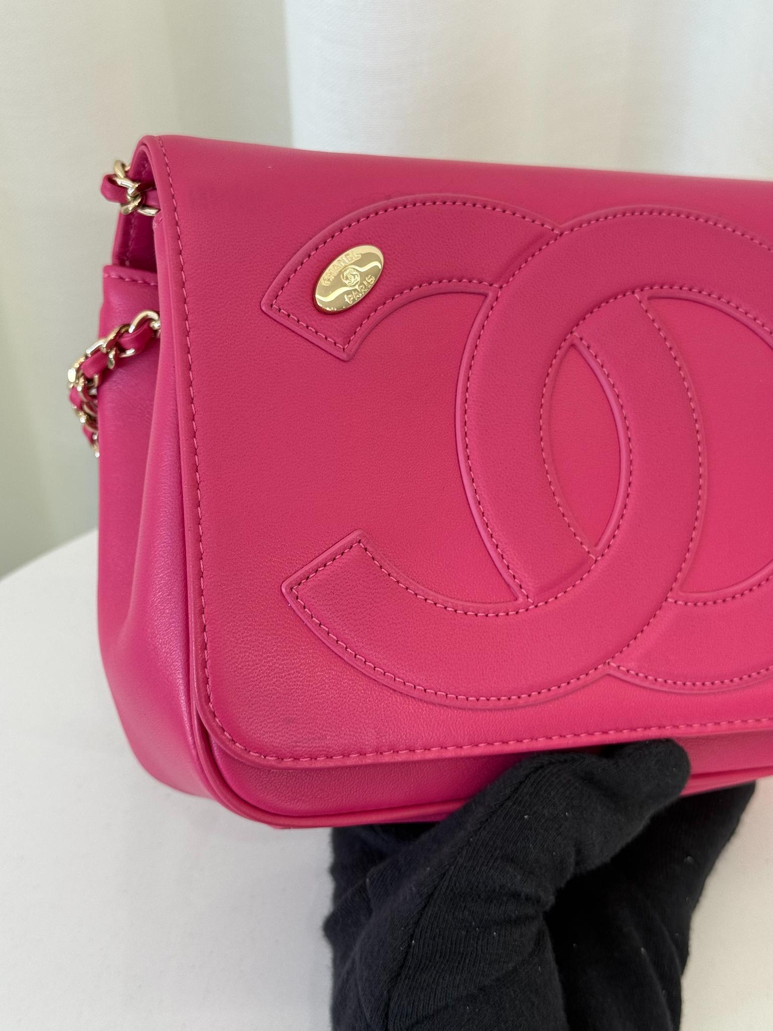 Chanel Hot Pink Lambskin CC Mania Flap Crossbody Bag