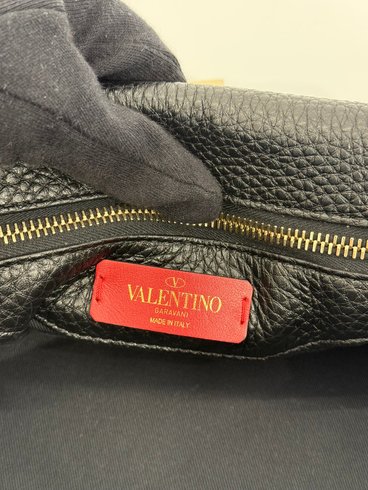 Valentino Black Grained Calfskin Leather Rockstud Top Handle Bag