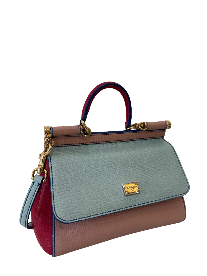 Dolce Gabbana Tri Color Dauphine Leather Small Miss Sicily Top Handle Bag