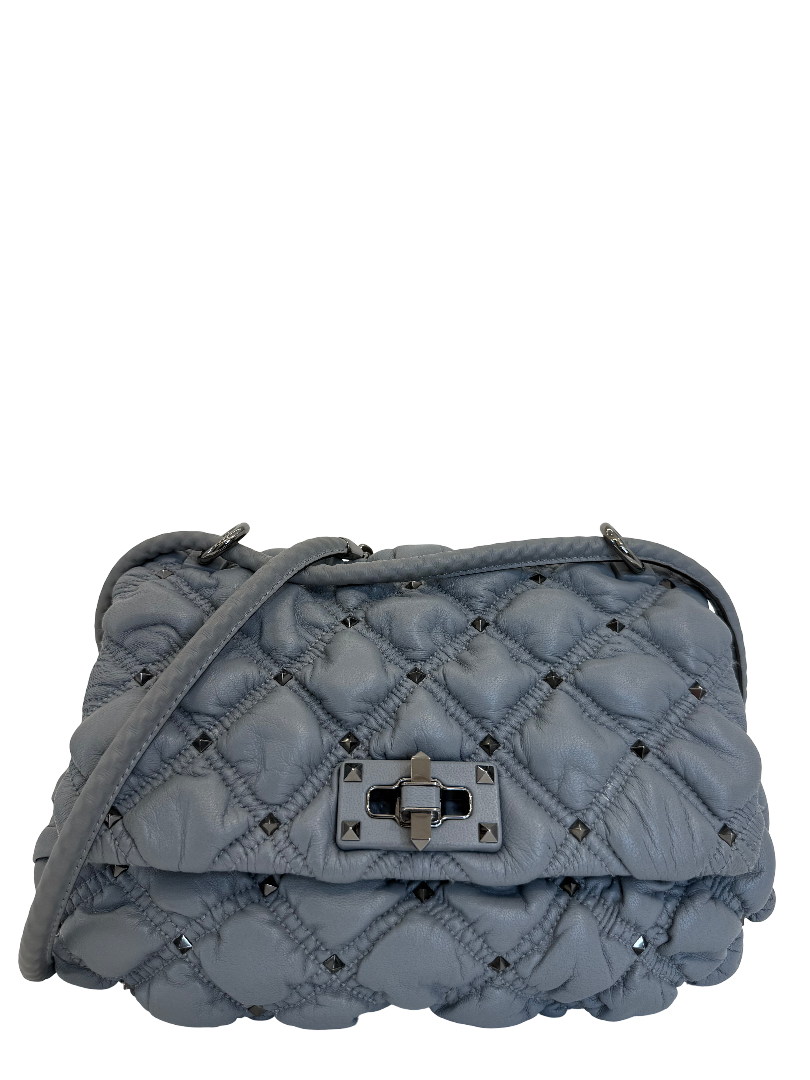 Valentino Garavani Medium SpikeMe Studded Leather Crossbody Bag Grey