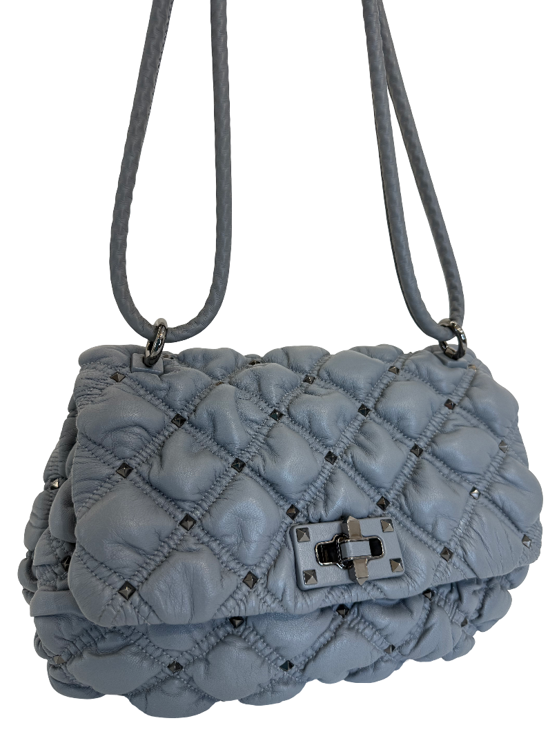 Valentino Garavani Medium SpikeMe Studded Leather Crossbody Bag Grey