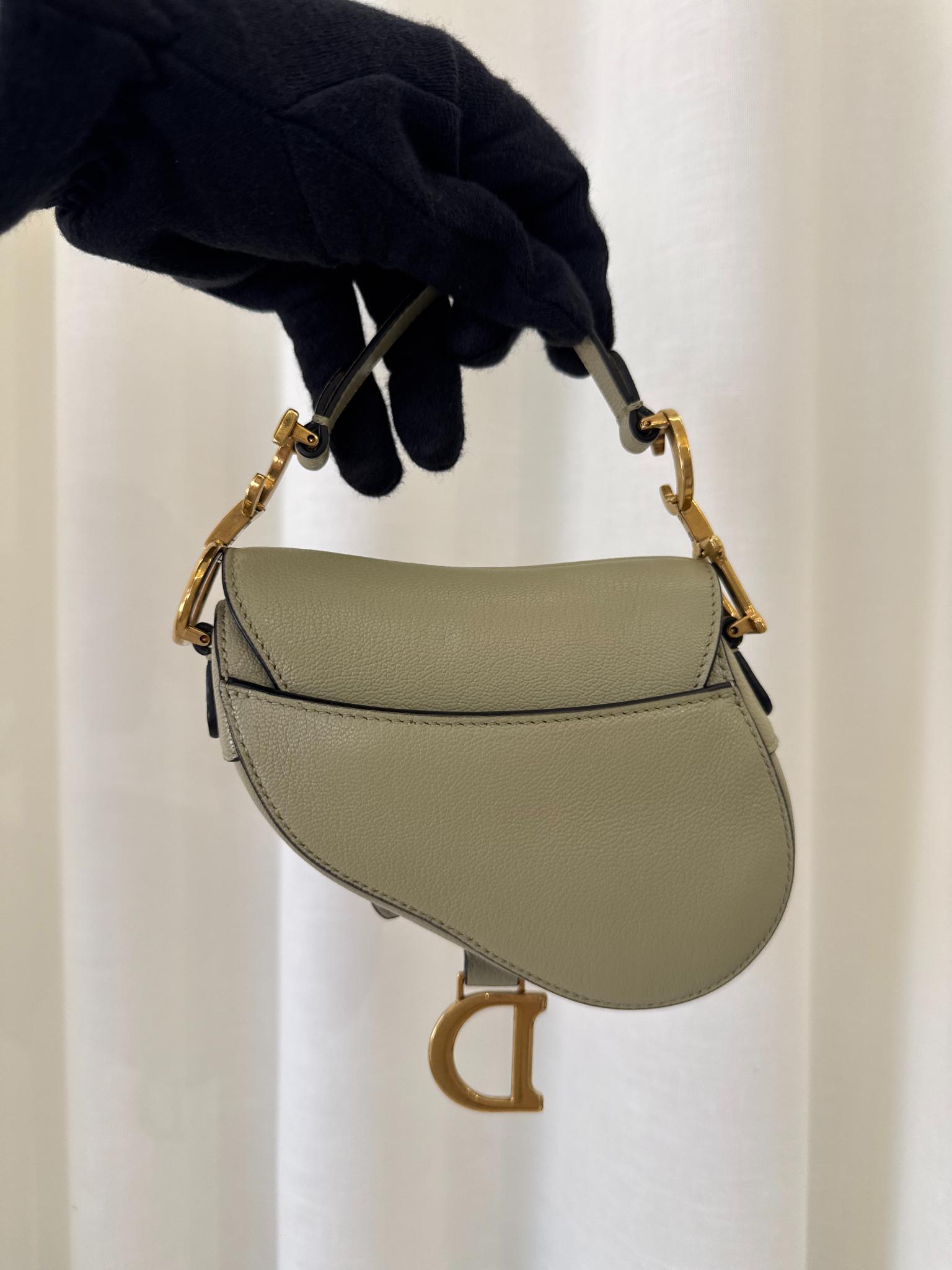 Christian Dior Grained Calfskin Micro Saddle Sage Green