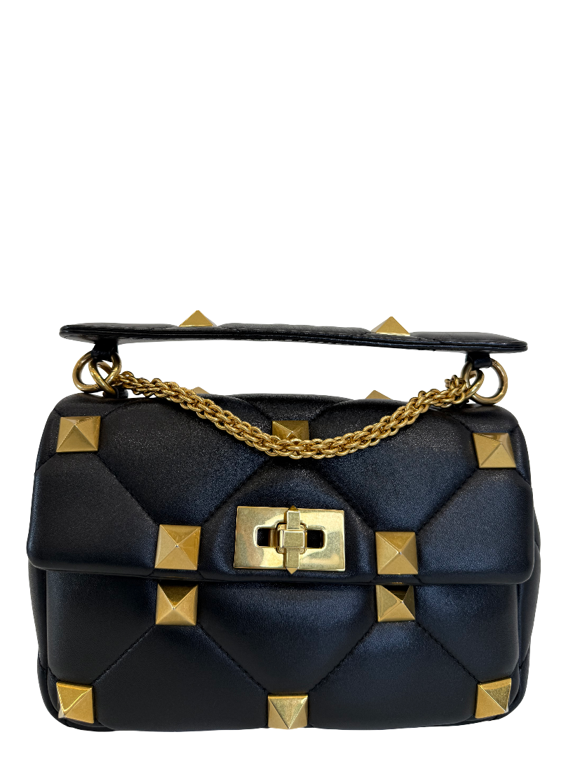 Valentino Garavani Roman Stud Black Quilted Leather Flap Bag