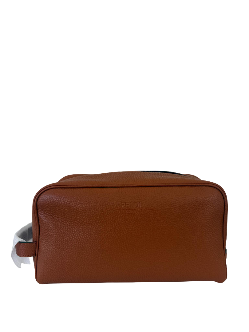 Fendi Cuoio Romano Calf Brown Leather Travel Pouch