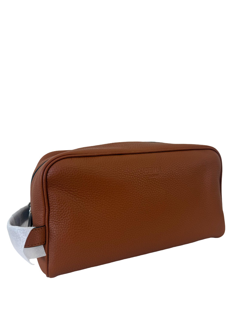 Fendi Cuoio Romano Calf Brown Leather Travel Pouch
