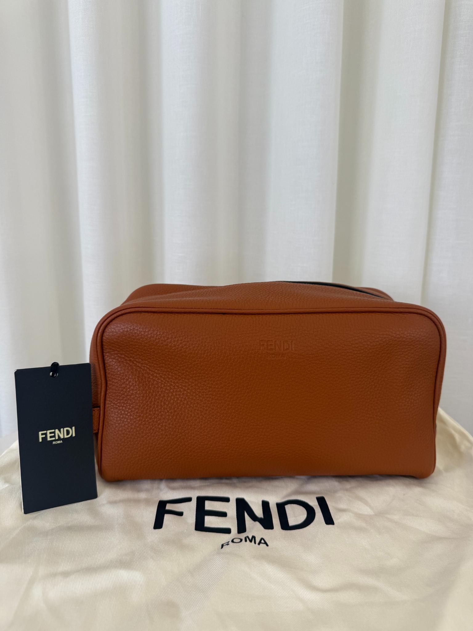 Fendi Cuoio Romano Calf Brown Leather Travel Pouch