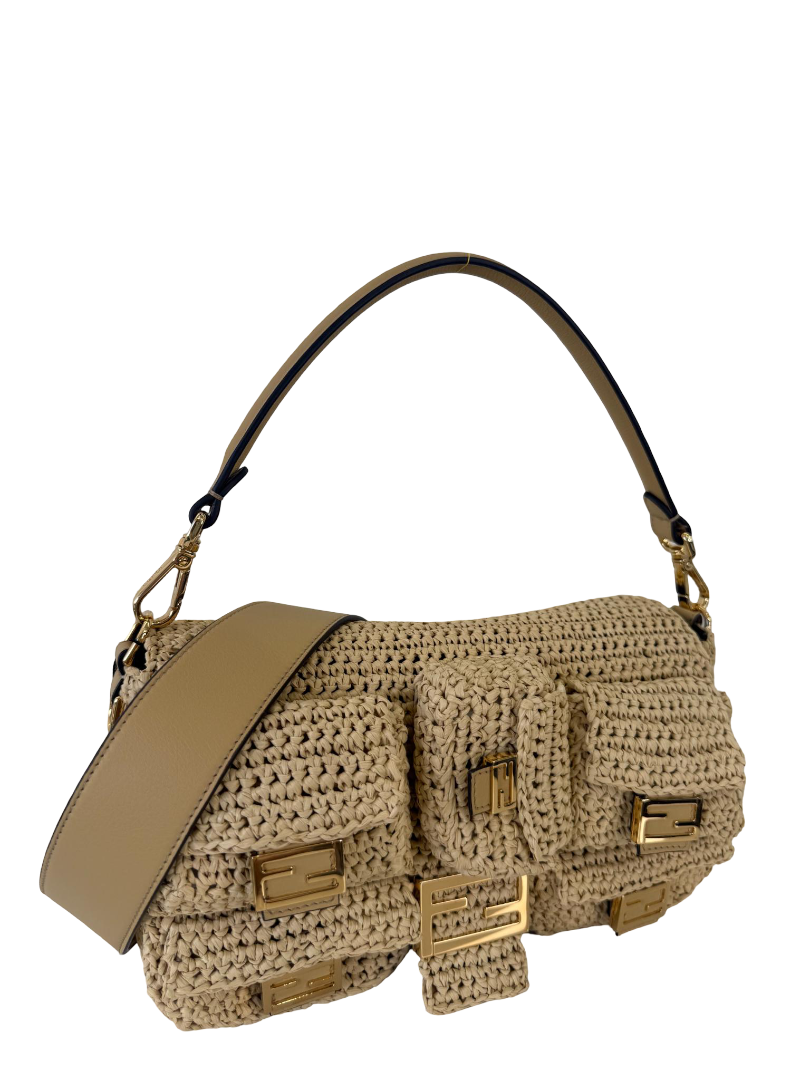 Fendi Baguette Multipocket Natural Straw Crochet