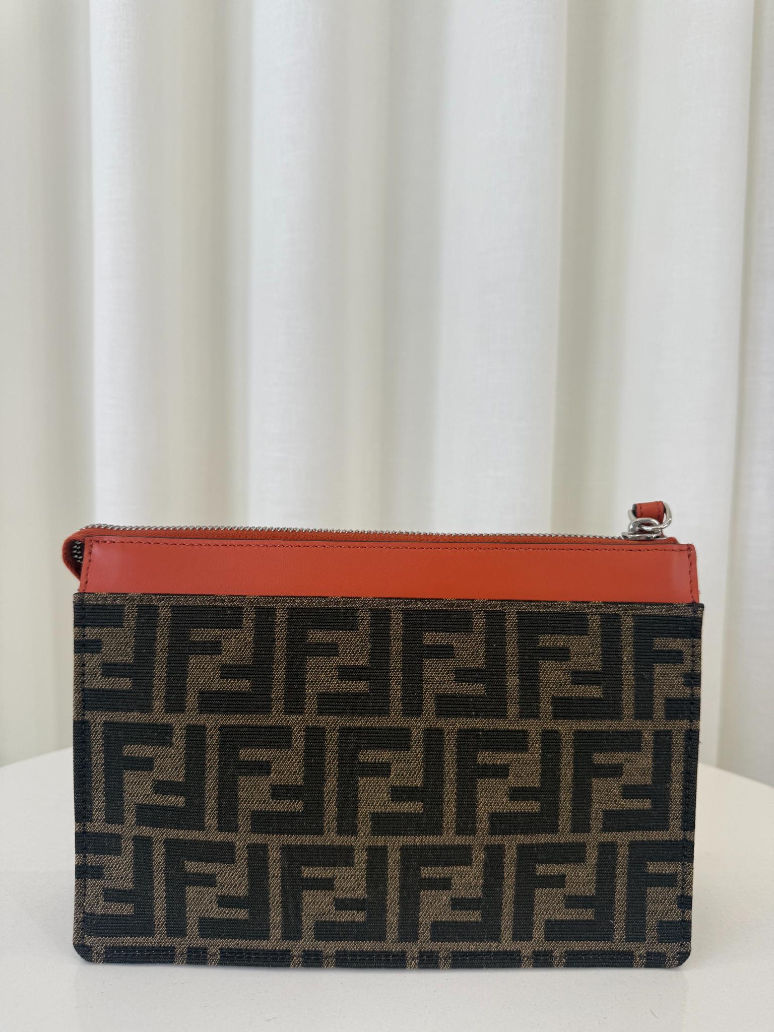 Fendi FF Jacquard Medium Pouch Brown Fabric Pouch