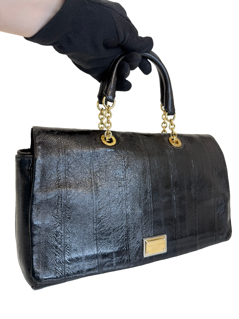 Dolce Gabbana Black Eel Leather Top Handle Bag