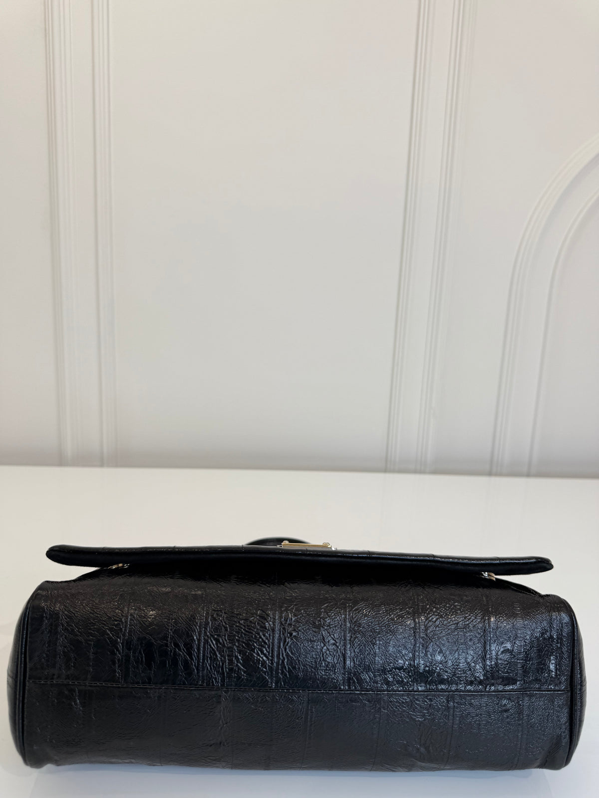 Dolce Gabbana Black Eel Leather Top Handle Bag