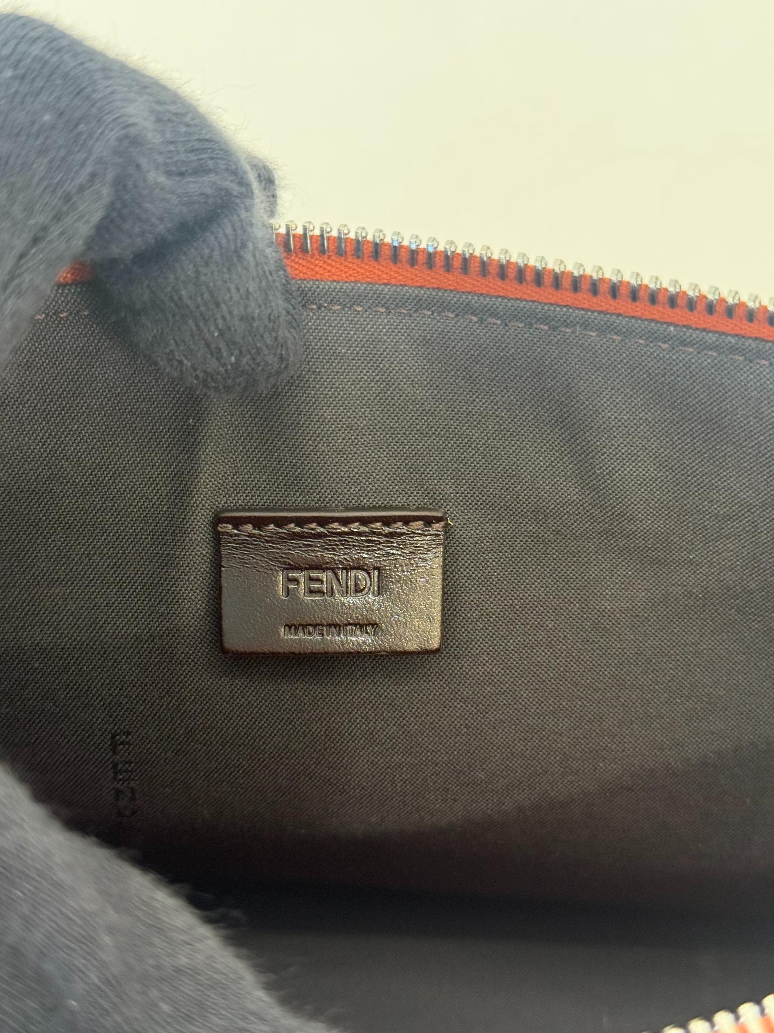 Fendi FF Jacquard Medium Pouch Brown Fabric Pouch