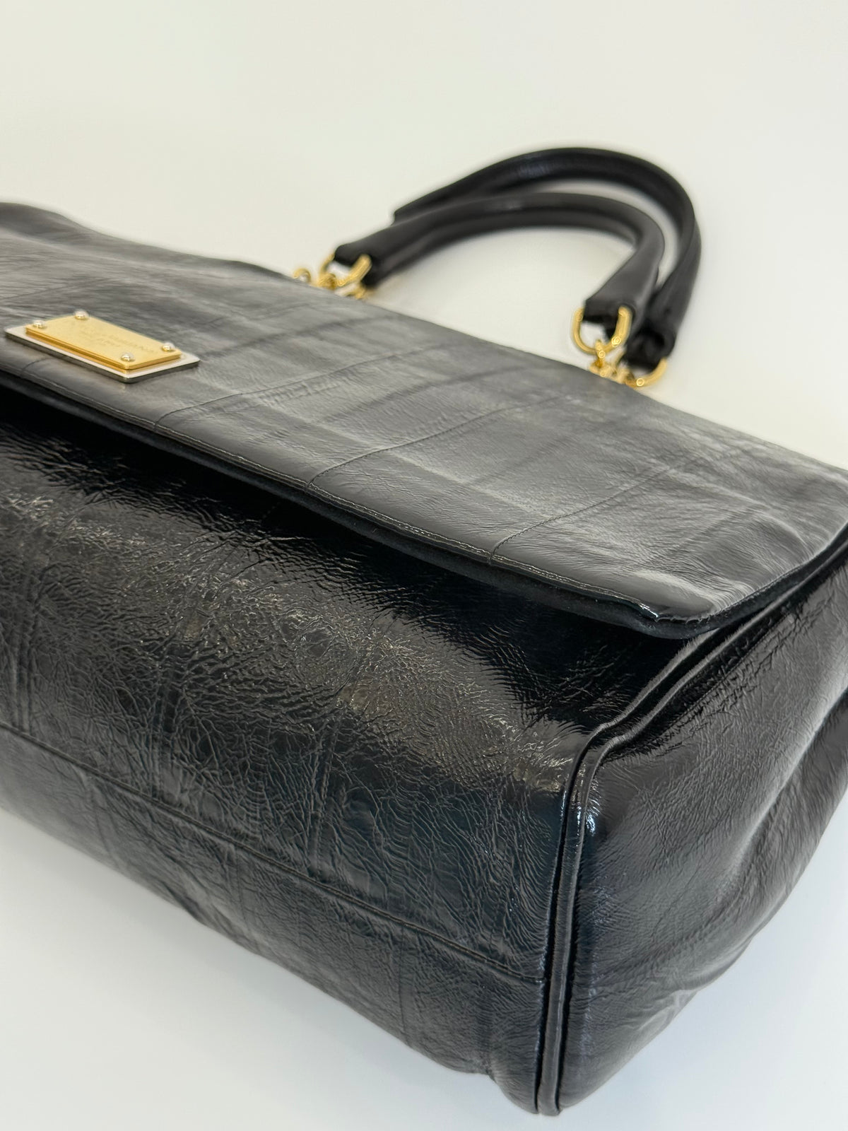 Dolce Gabbana Black Eel Leather Top Handle Bag