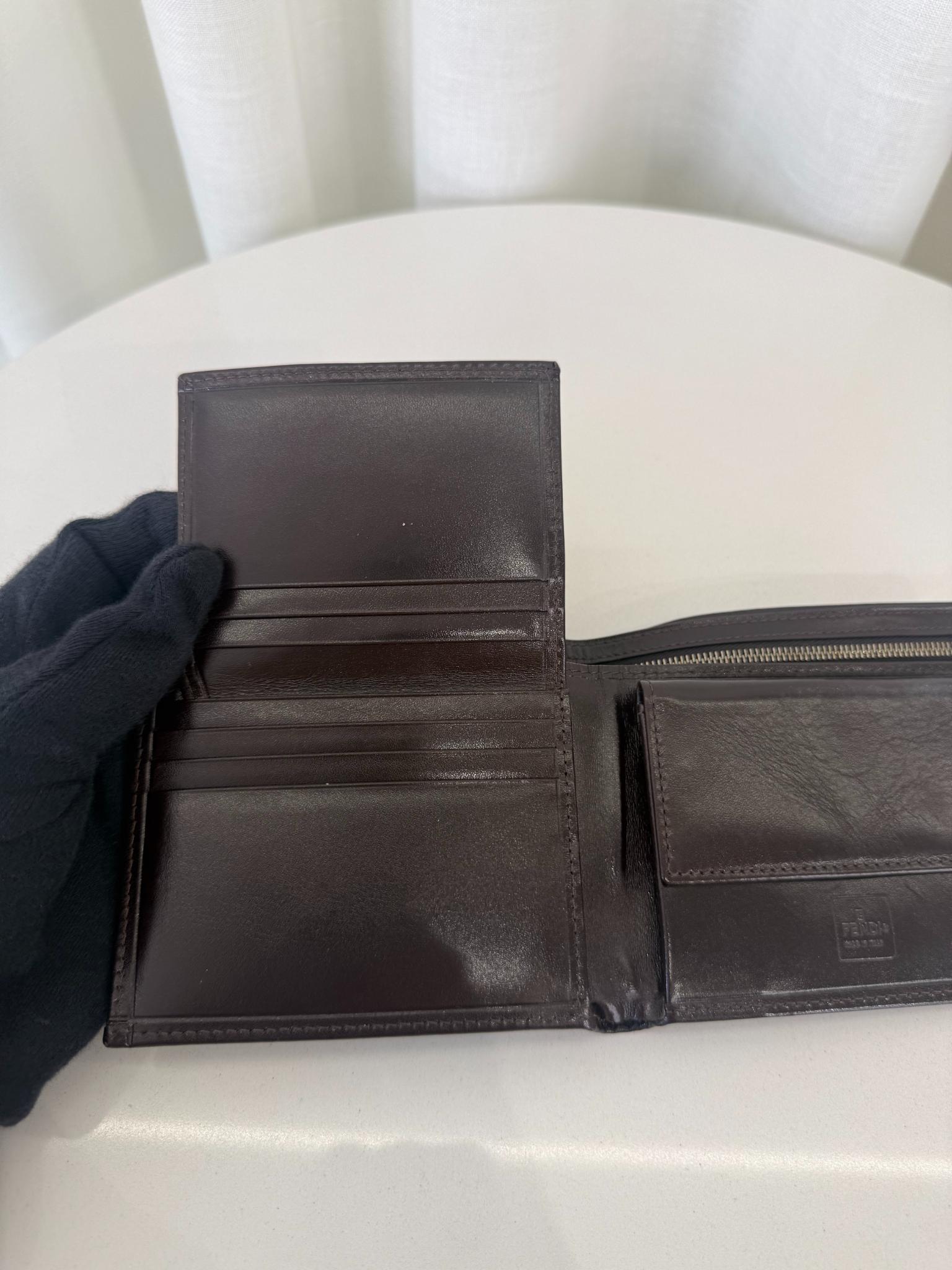 Fendi FF Brown Jacquard Leather Bifold Wallet