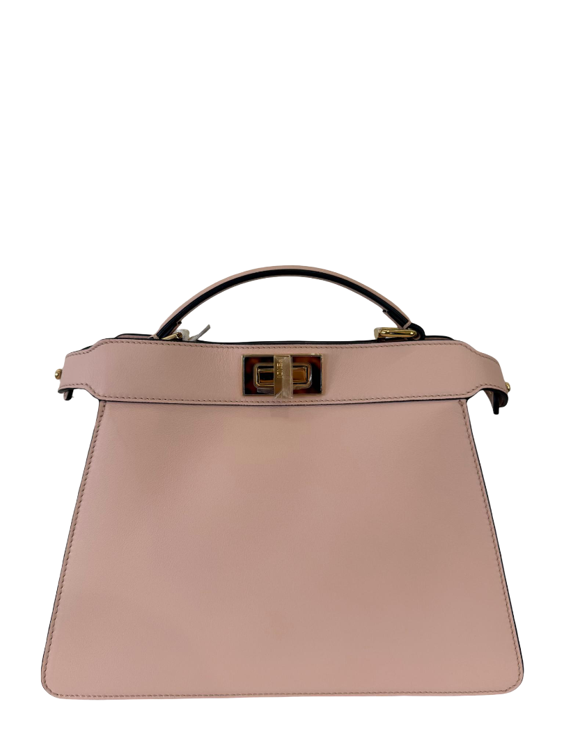 Fendi Light Rose Calfskin Leather Medium Peekaboo with Tortoise Detail