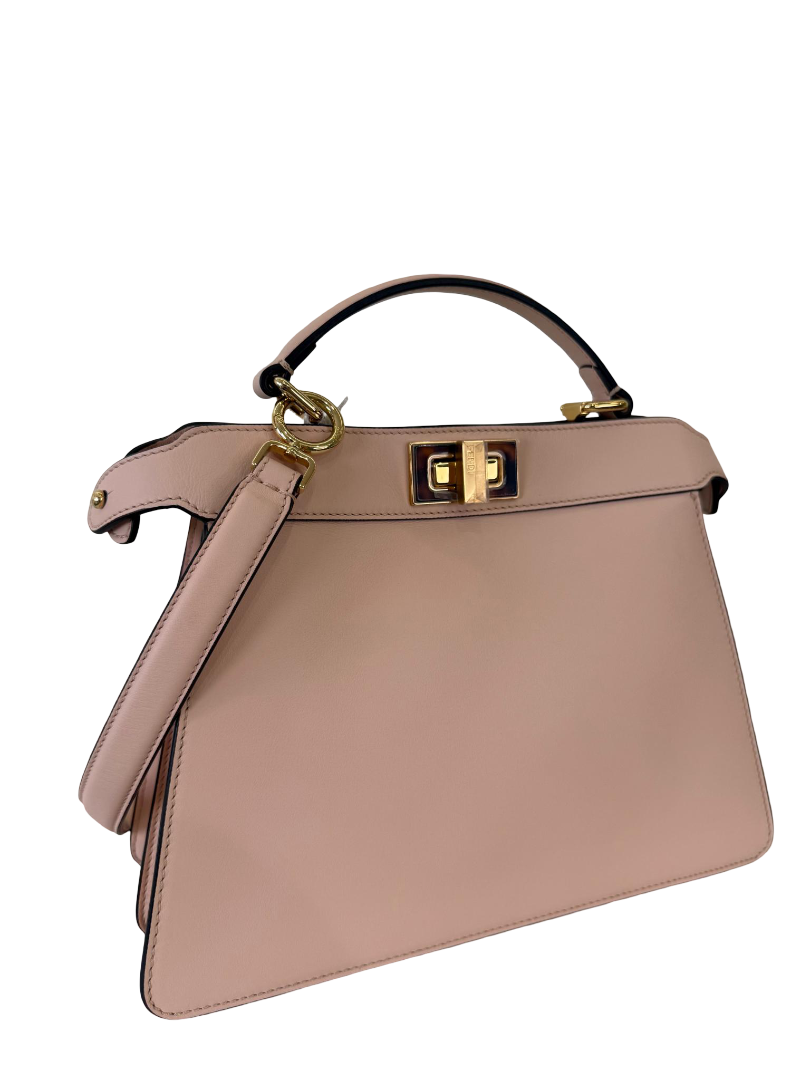 Fendi Light Rose Calfskin Leather Medium Peekaboo with Tortoise Detail