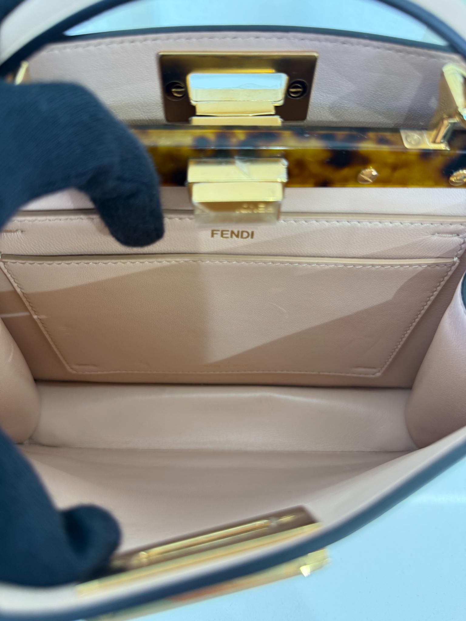 Fendi Light Rose Calfskin Leather Medium Peekaboo with Tortoise Detail