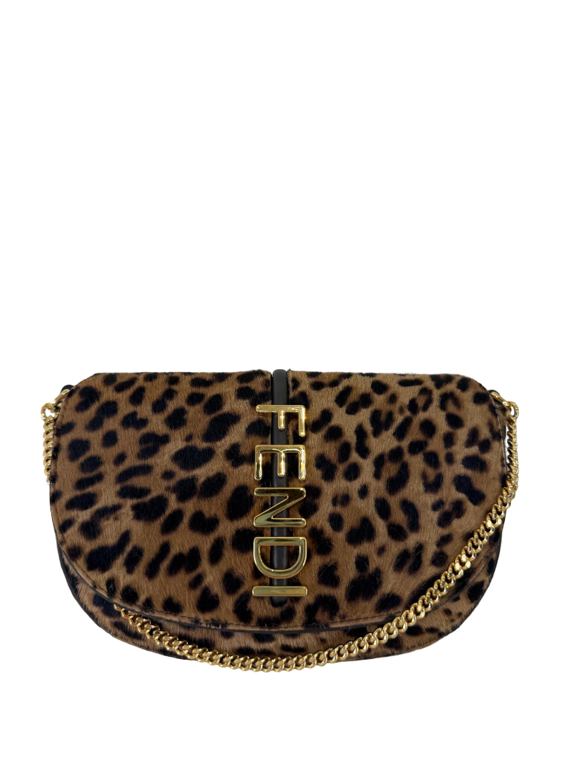 Fendi Fendigraphy Leopard Ponyhair Wallet on Chain