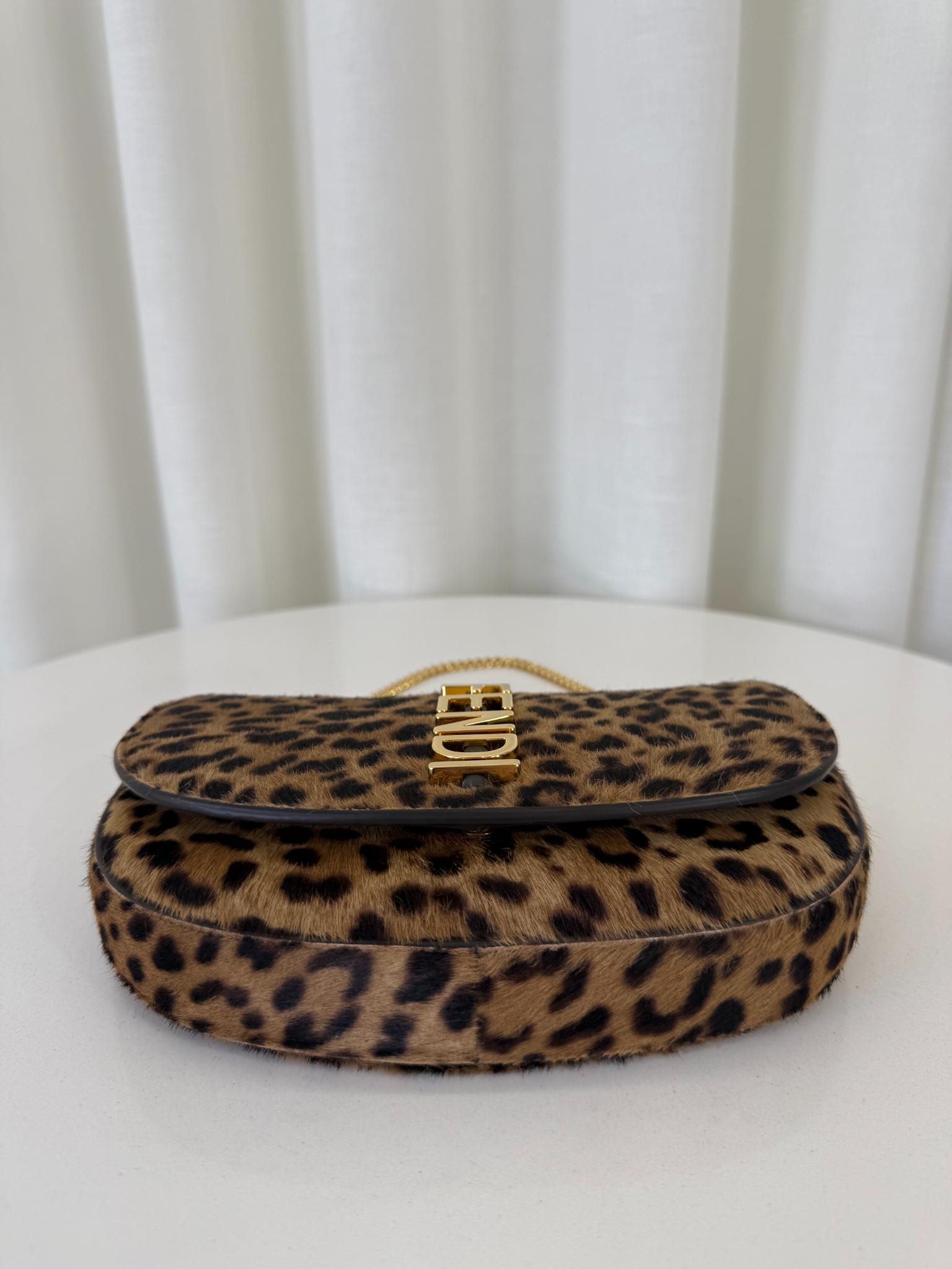Fendi Fendigraphy Leopard Ponyhair Wallet on Chain