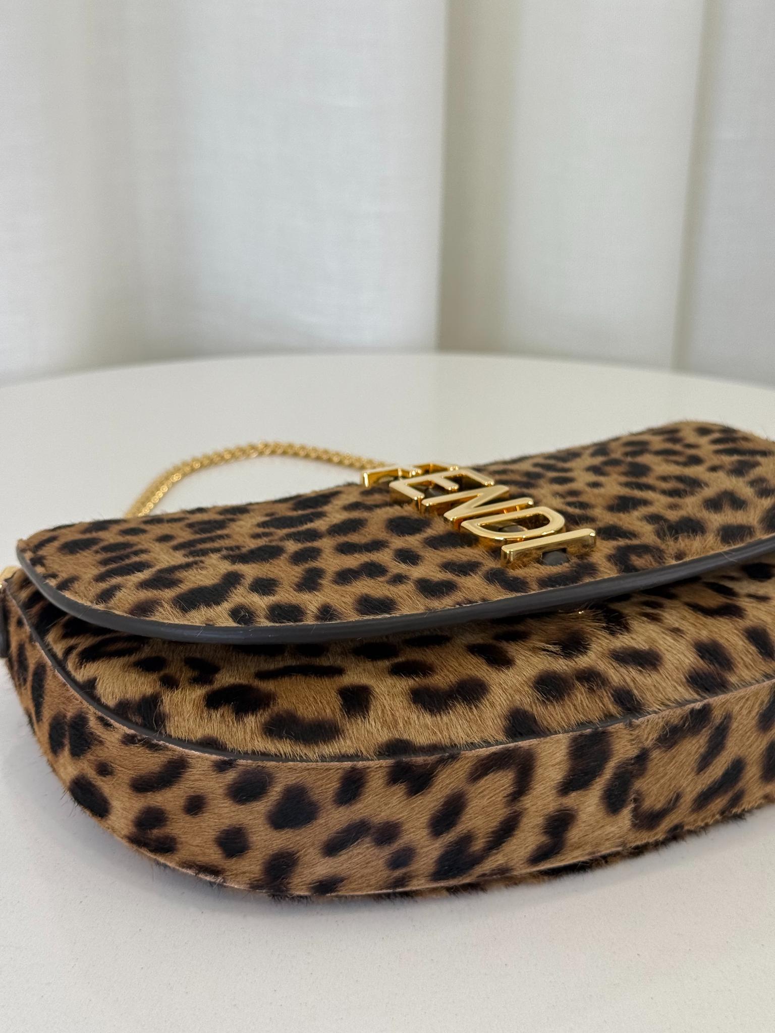 Fendi Fendigraphy Leopard Ponyhair Wallet on Chain