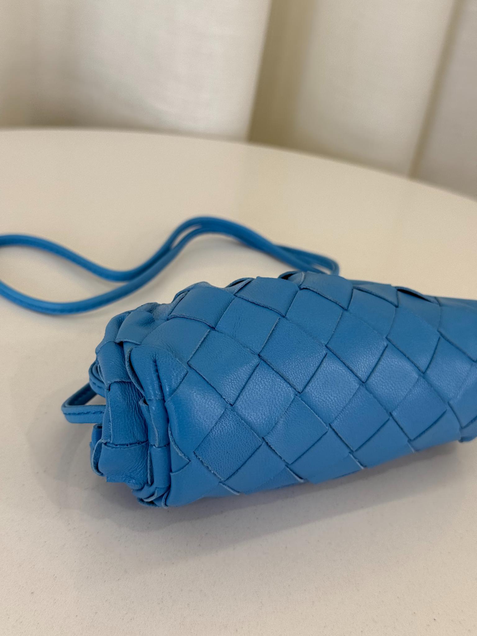 Bottega Veneta Sky Blue Intrecciato Nappa Leather Micro Wristlet Pouch