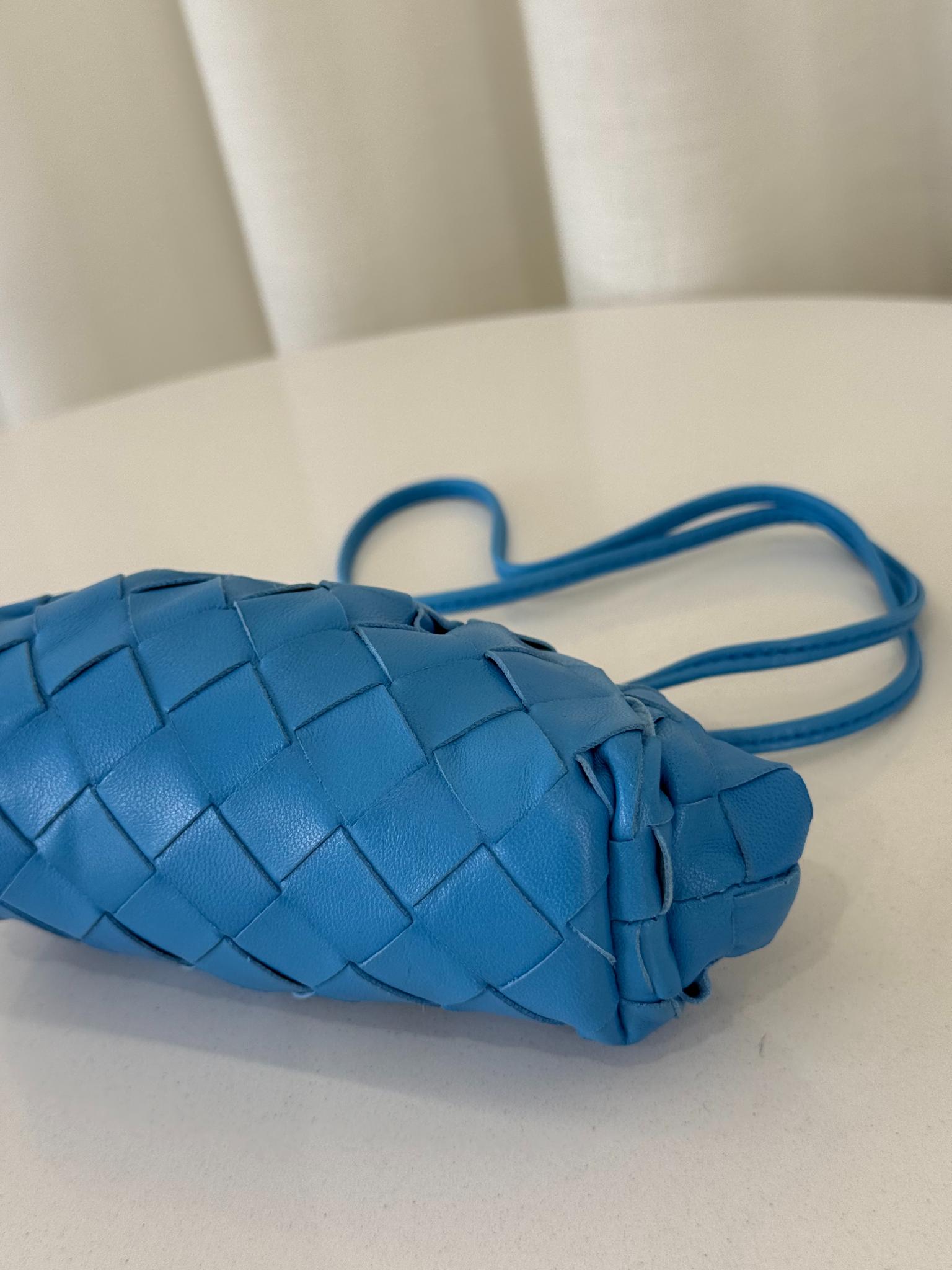 Bottega Veneta Sky Blue Intrecciato Nappa Leather Micro Wristlet Pouch