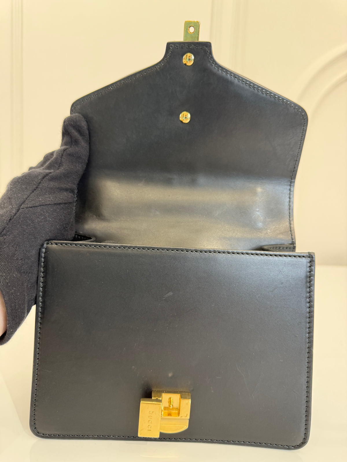 Gucci Sylvie Black Leather Web Signature Chain Crossbody Bag