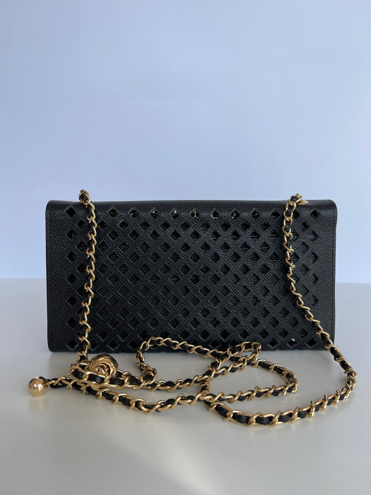 Dolce Gabbana Black Leather Wallet on Chain