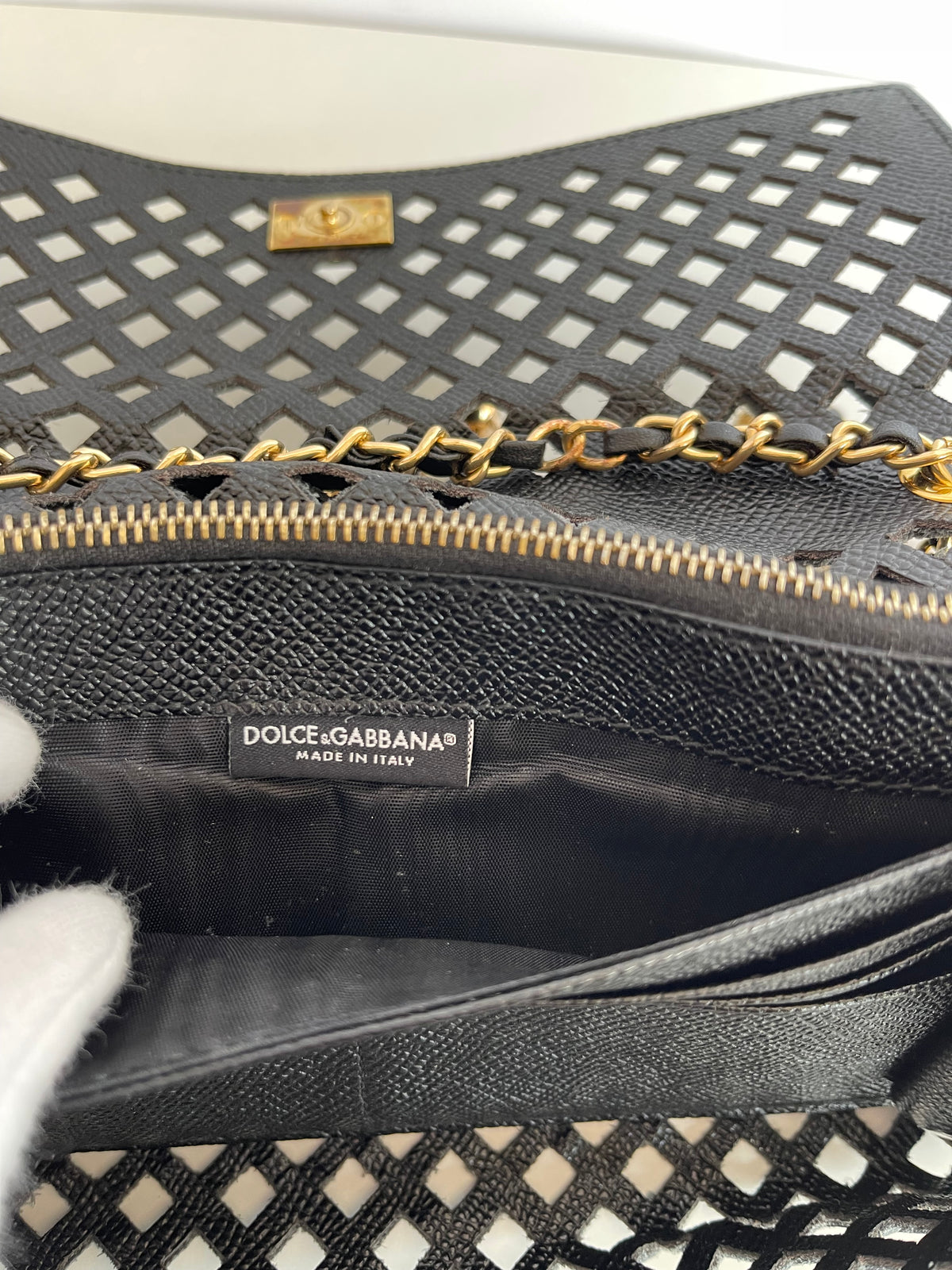 Dolce Gabbana Black Leather Wallet on Chain