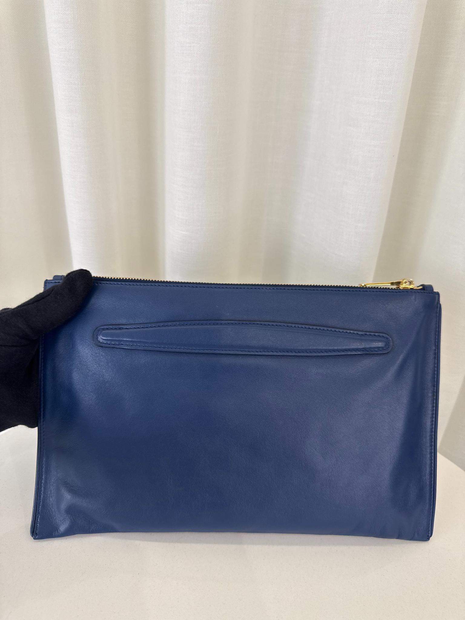Miu Miu Navy Blue Studded Leather Zip Clutch