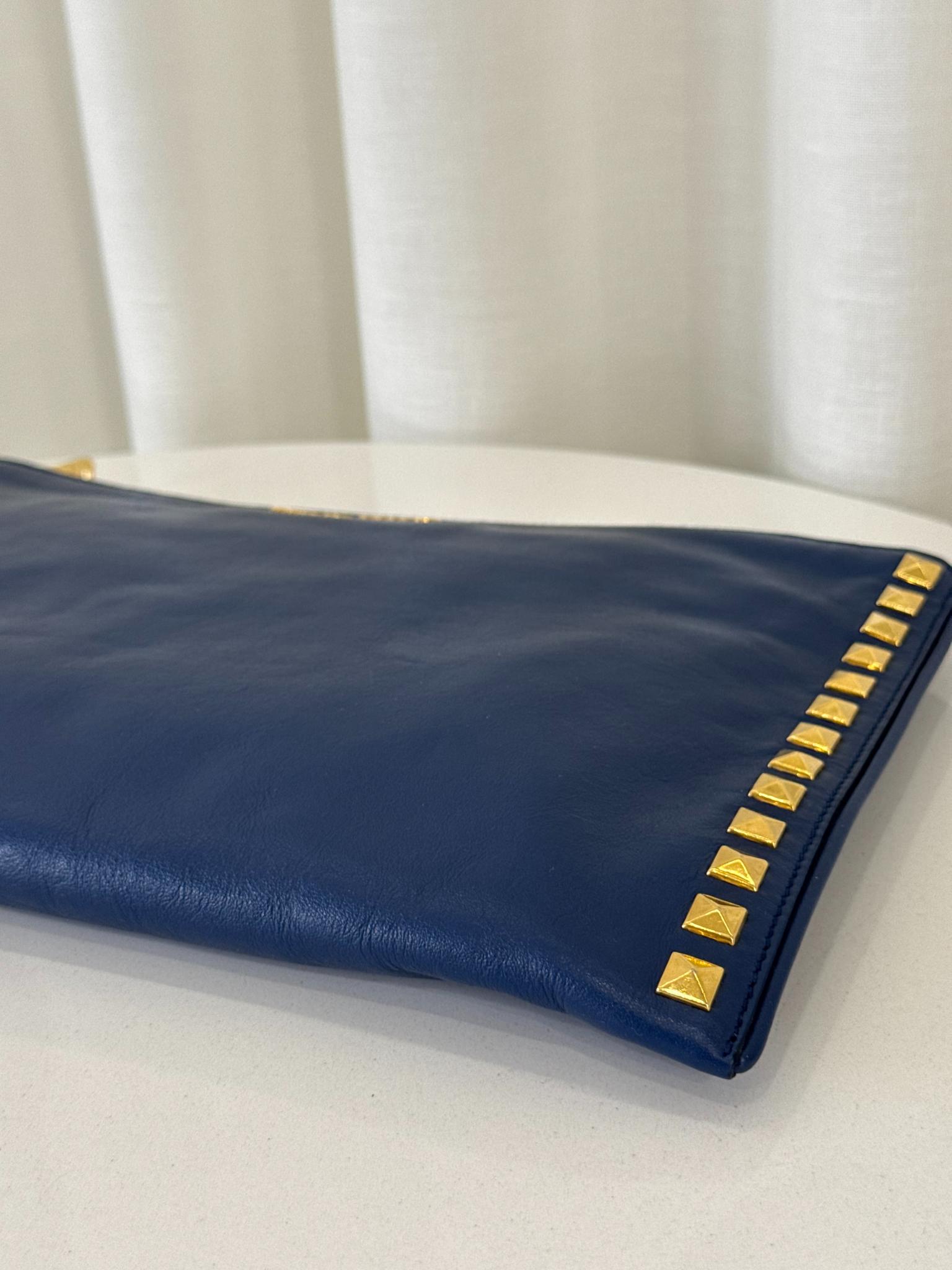 Miu Miu Navy Blue Studded Leather Zip Clutch