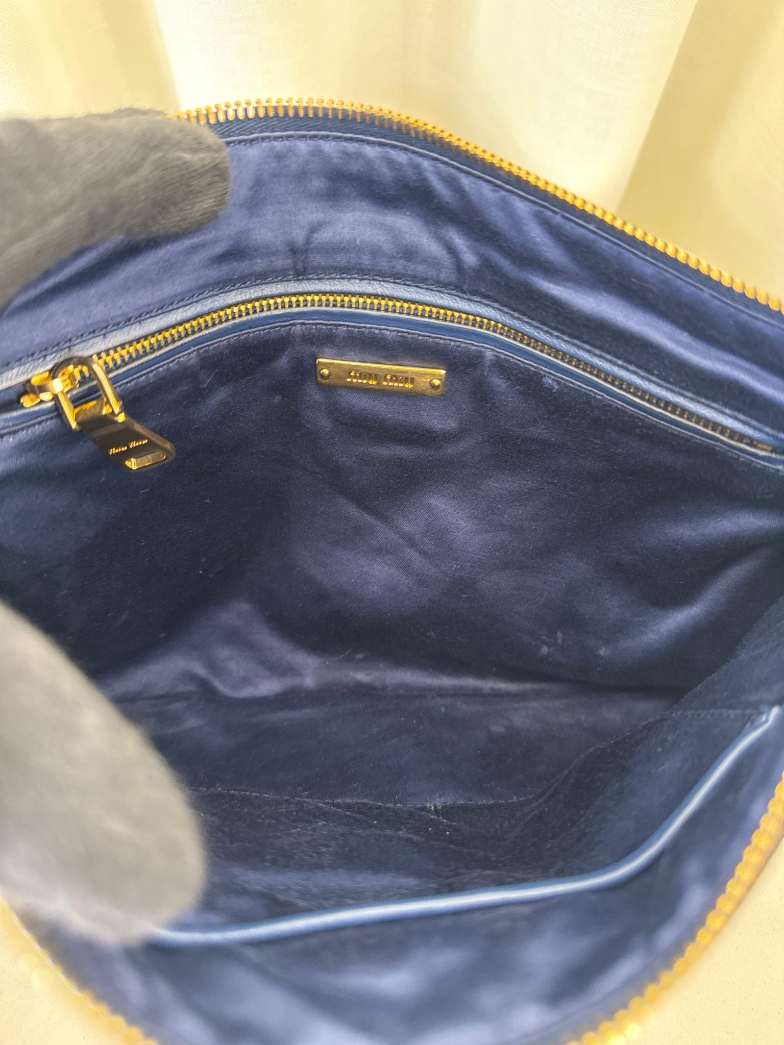 Miu Miu Navy Blue Studded Leather Zip Clutch
