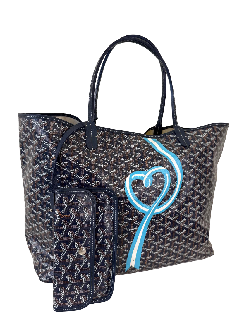 Goyard Saint Louis GM Limited Edition Blue Heart Ribbon Design