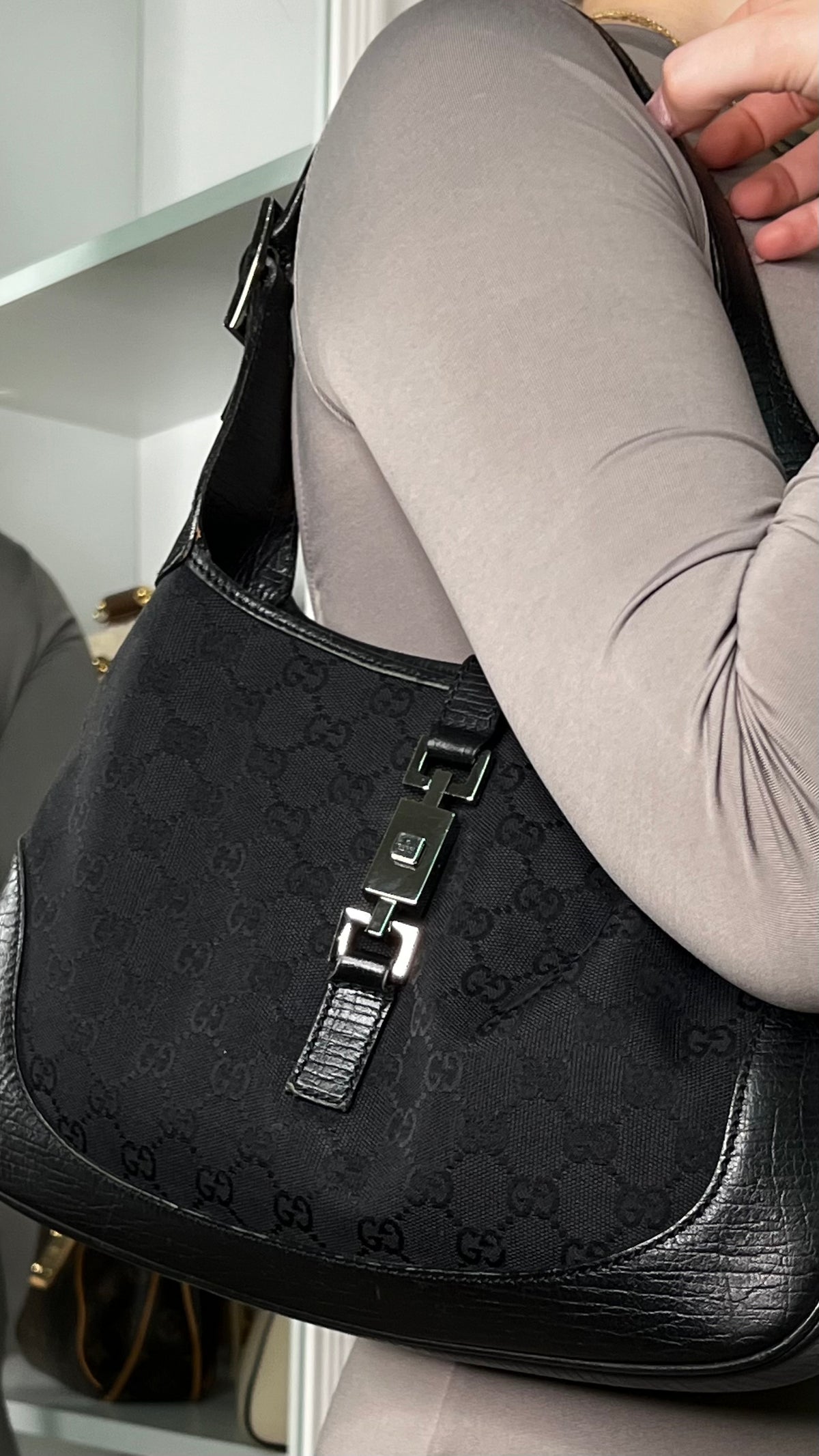 Gucci Jackie Black GG Canvas Bag