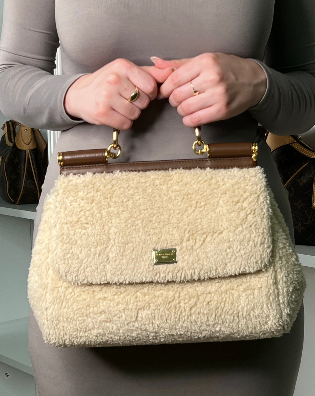 Dolce & Gabbana Large Sicily Faux Shearling Handbag
