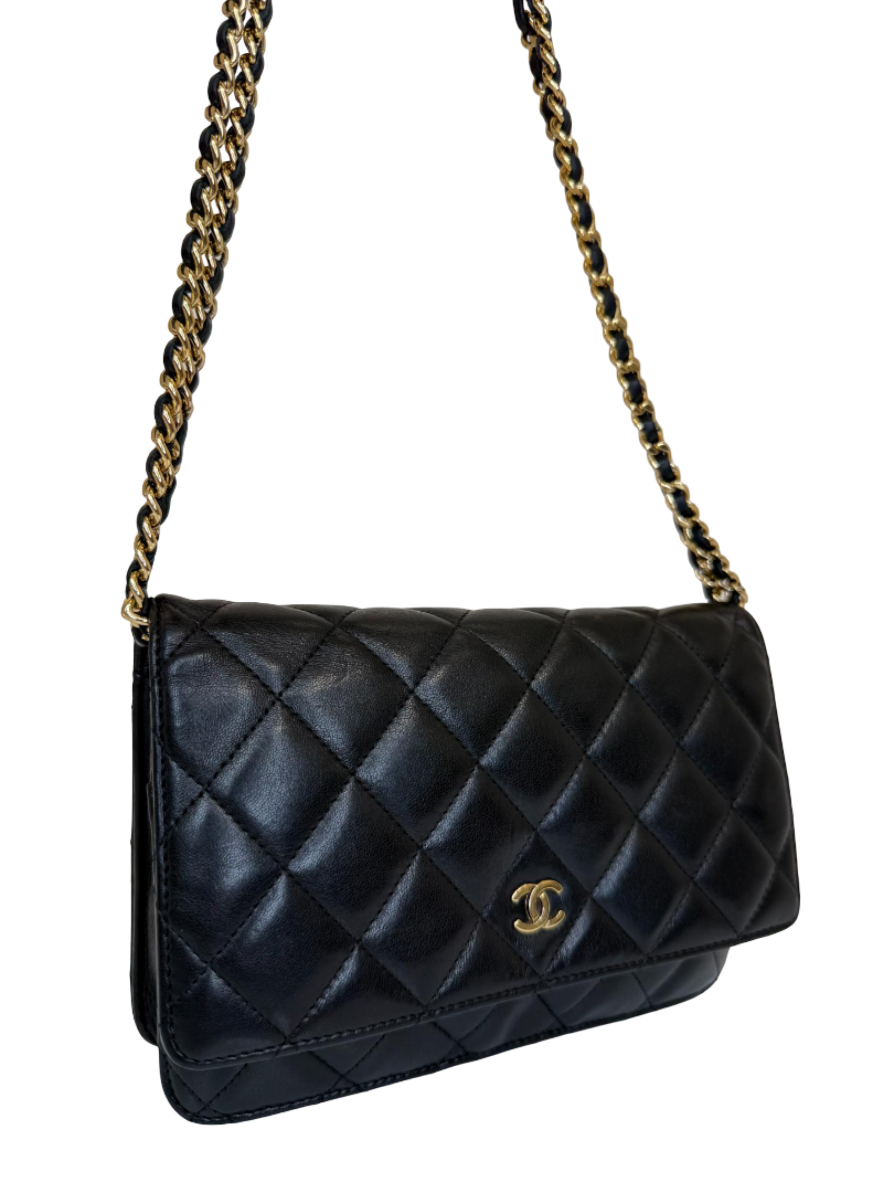 Chanel Black Quilted Lambskin Leather Classic Wallet On Chain GHW