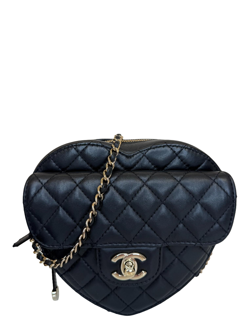 Chanel CC In Love Black Lambskin Heart Shaped Bag GHW