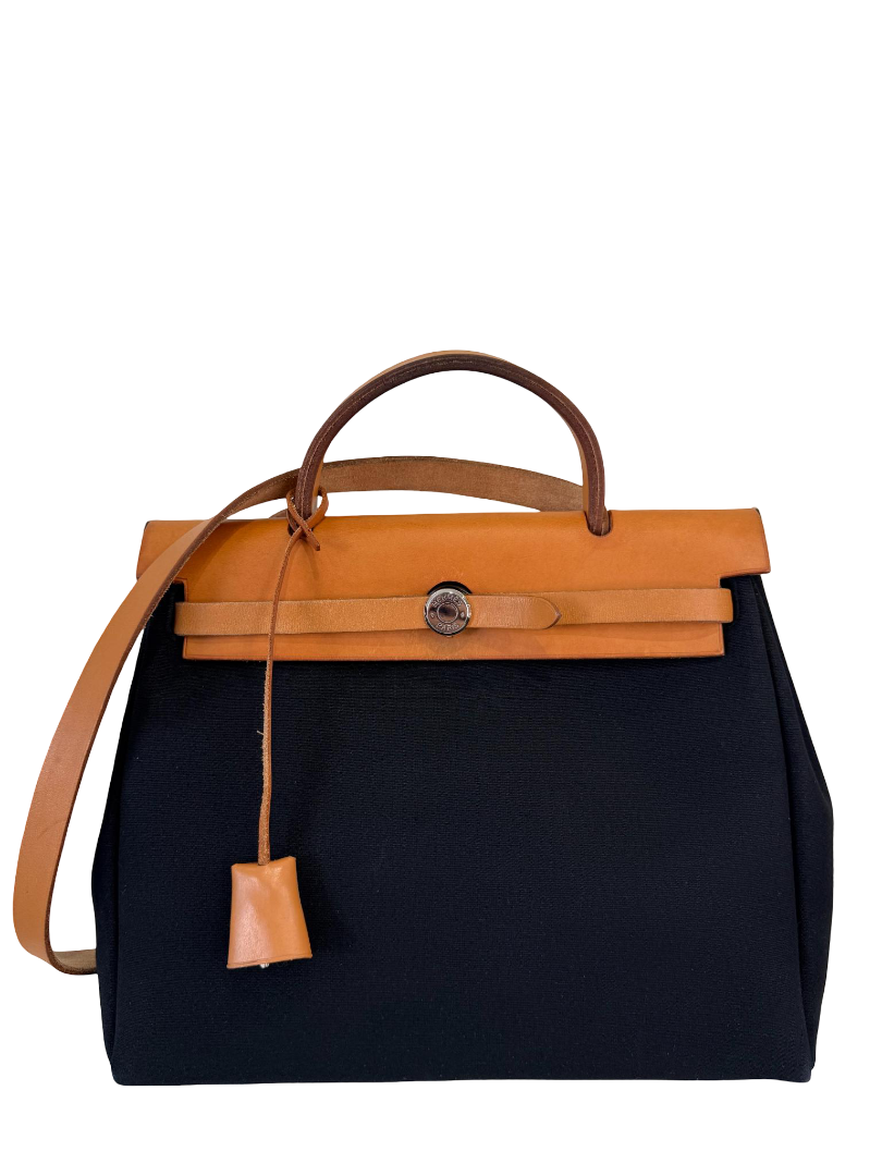 Hermès Herbag Zip 31 Black Toile Canvas Natural Vache