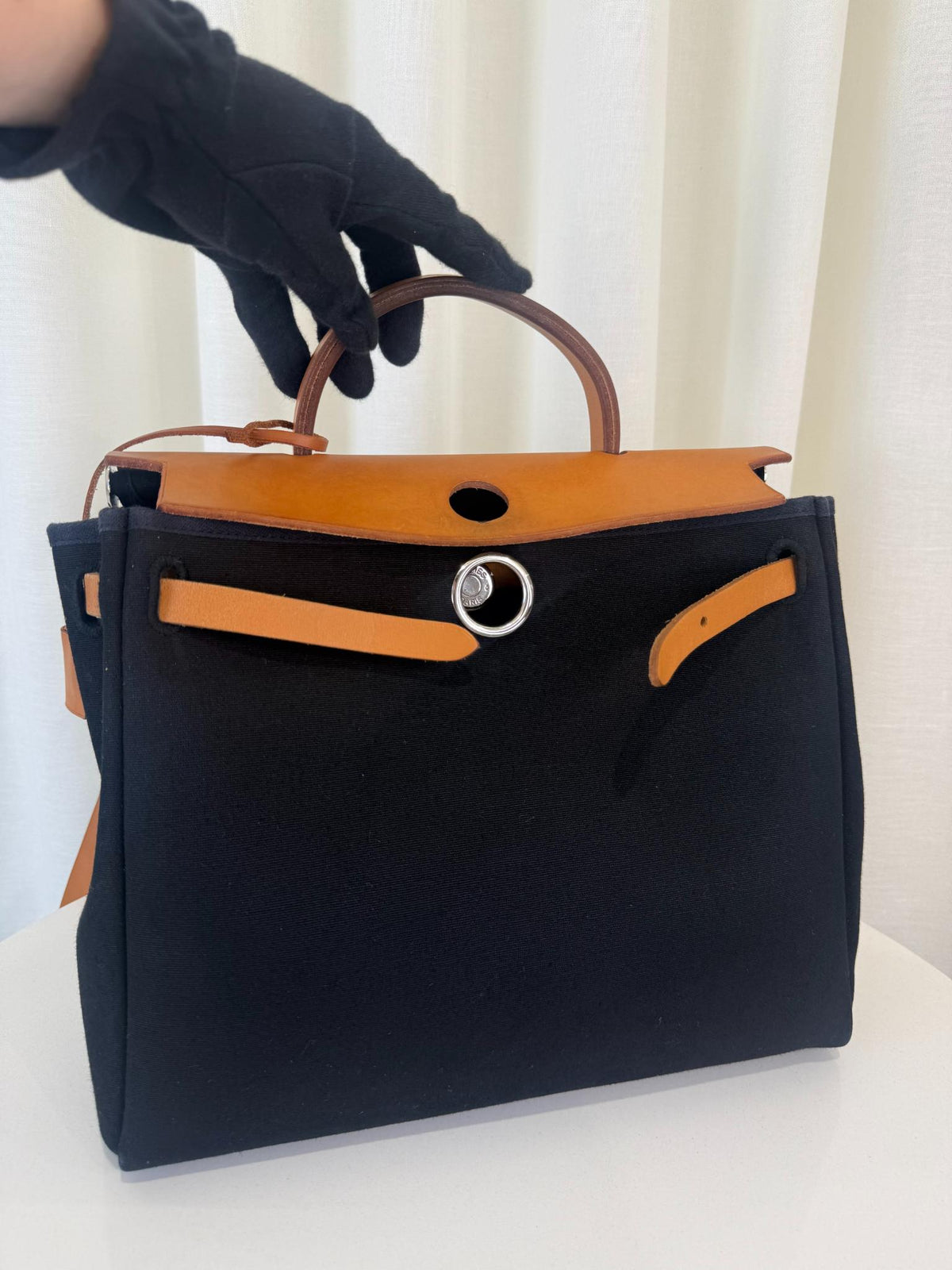 Hermès Herbag Zip 31 Black Toile Canvas Natural Vache