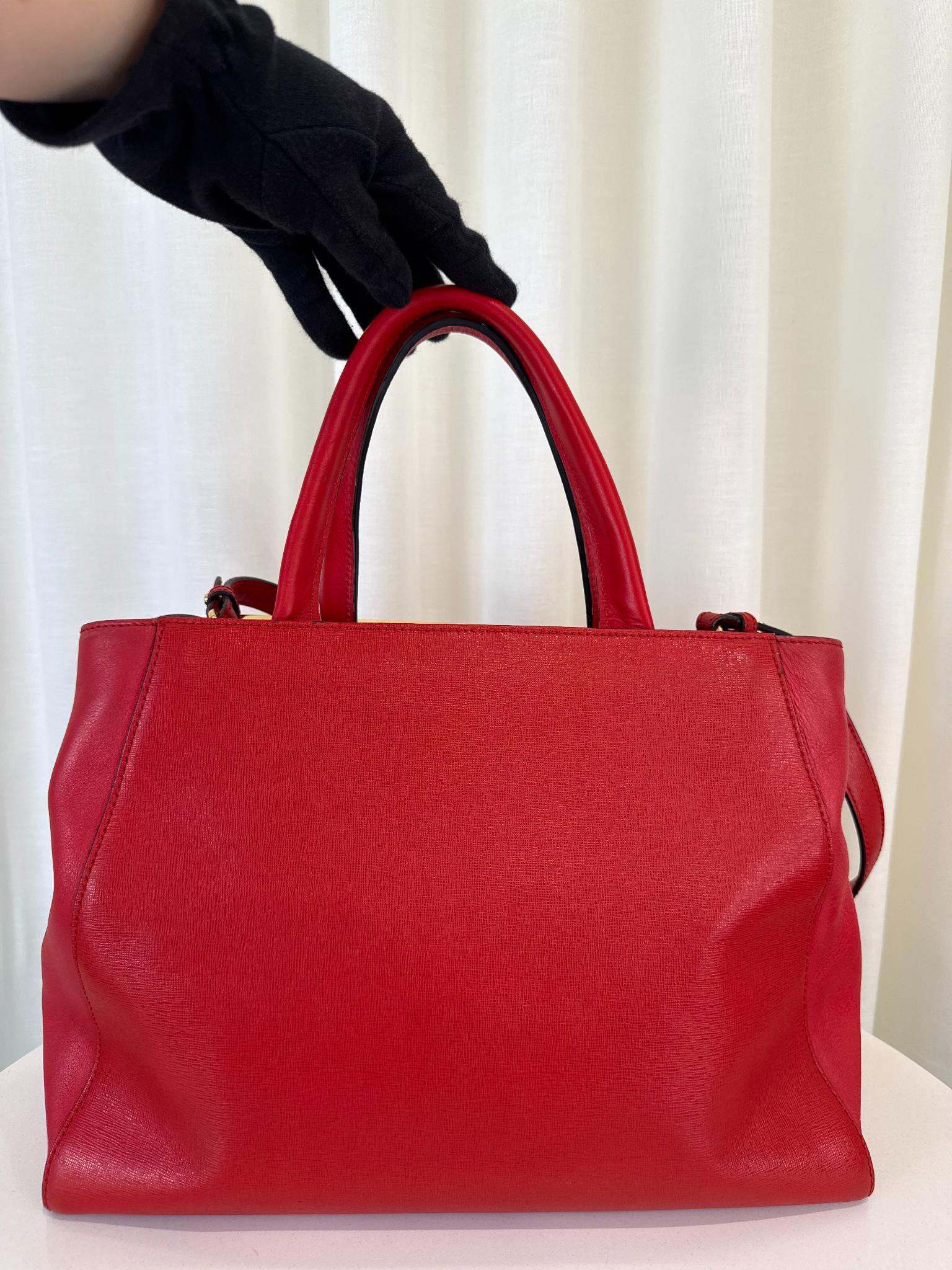 Fendi Red Leather Medium 2Jours Tote Bag