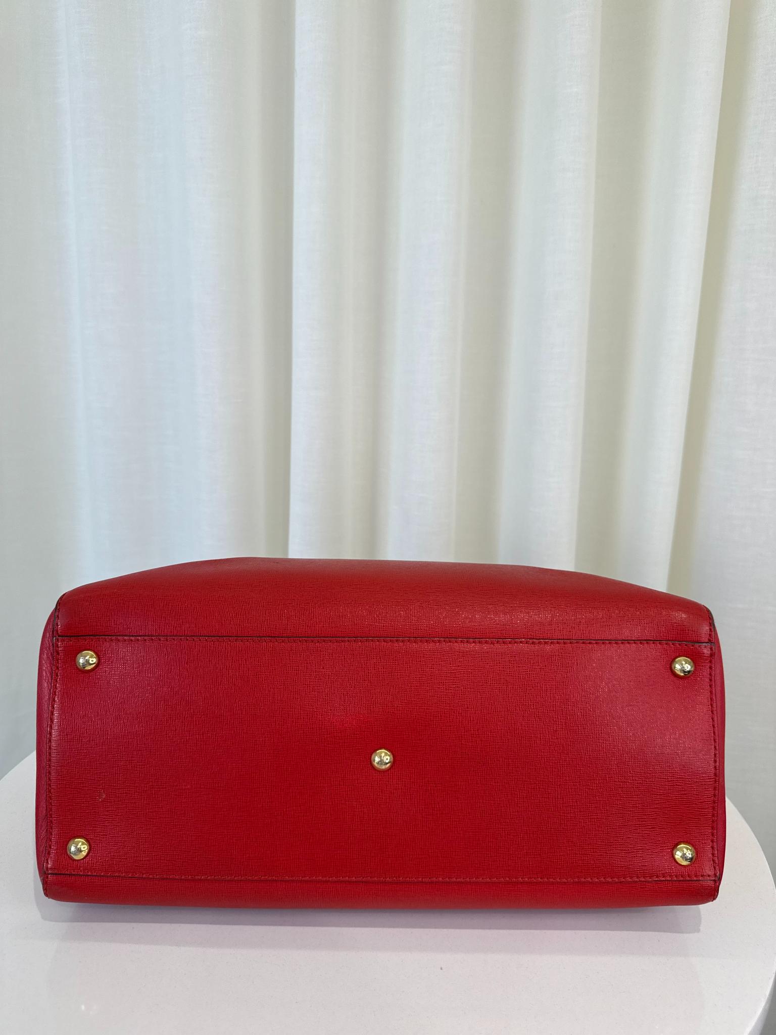 Fendi Red Leather Medium 2Jours Tote Bag