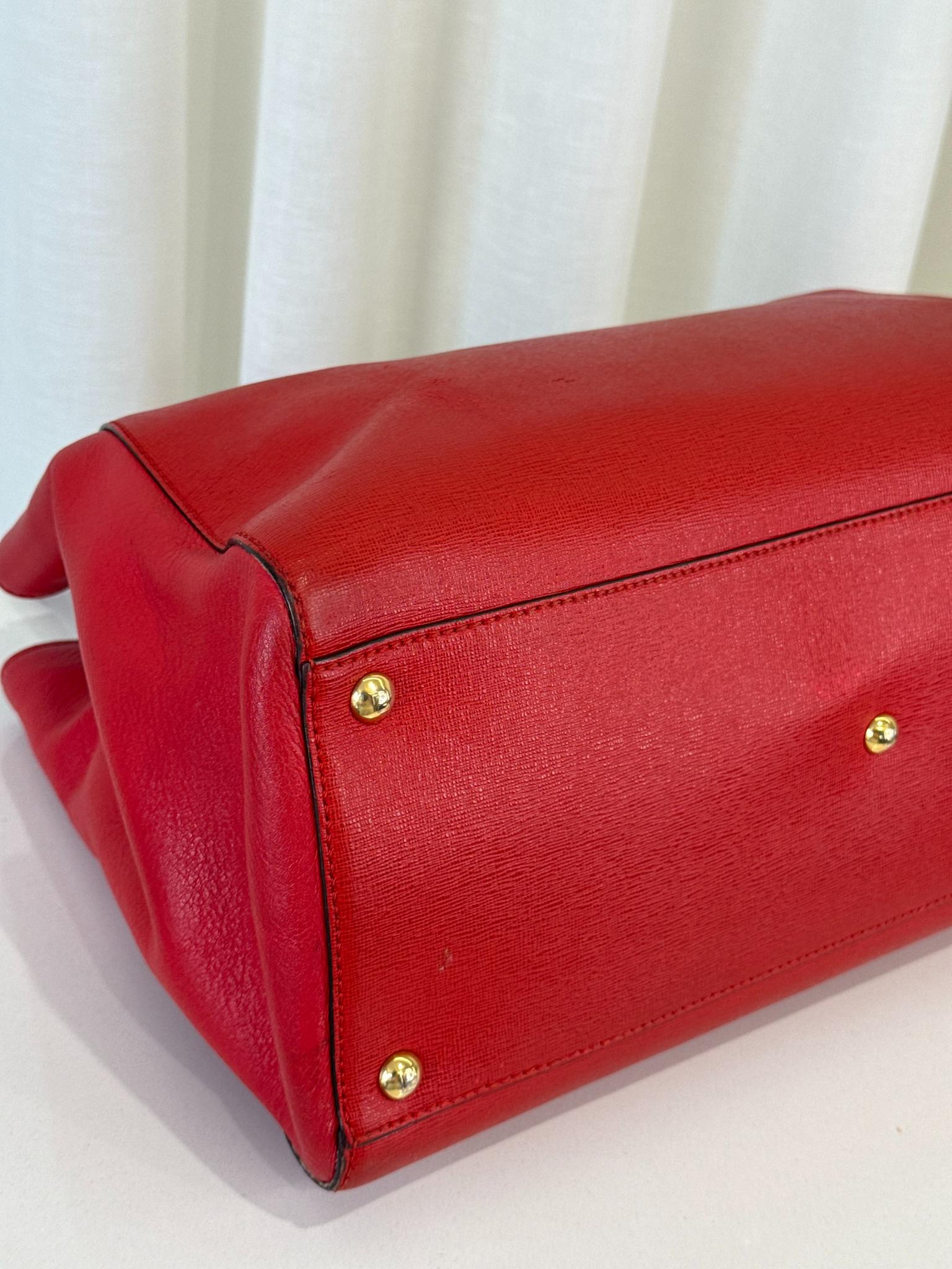 Fendi Red Leather Medium 2Jours Tote Bag