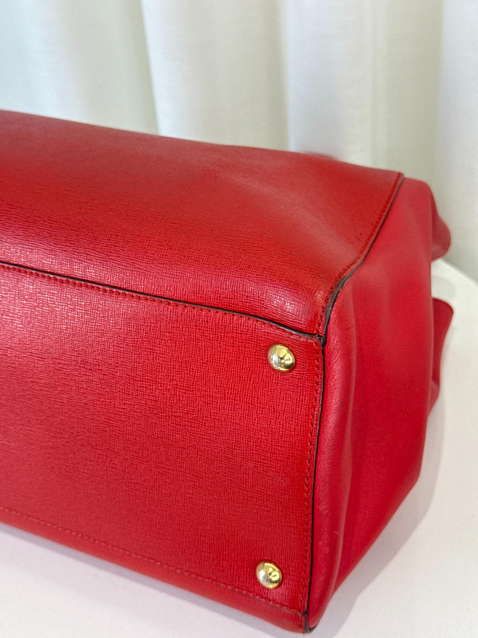 Fendi Red Leather Medium 2Jours Tote Bag