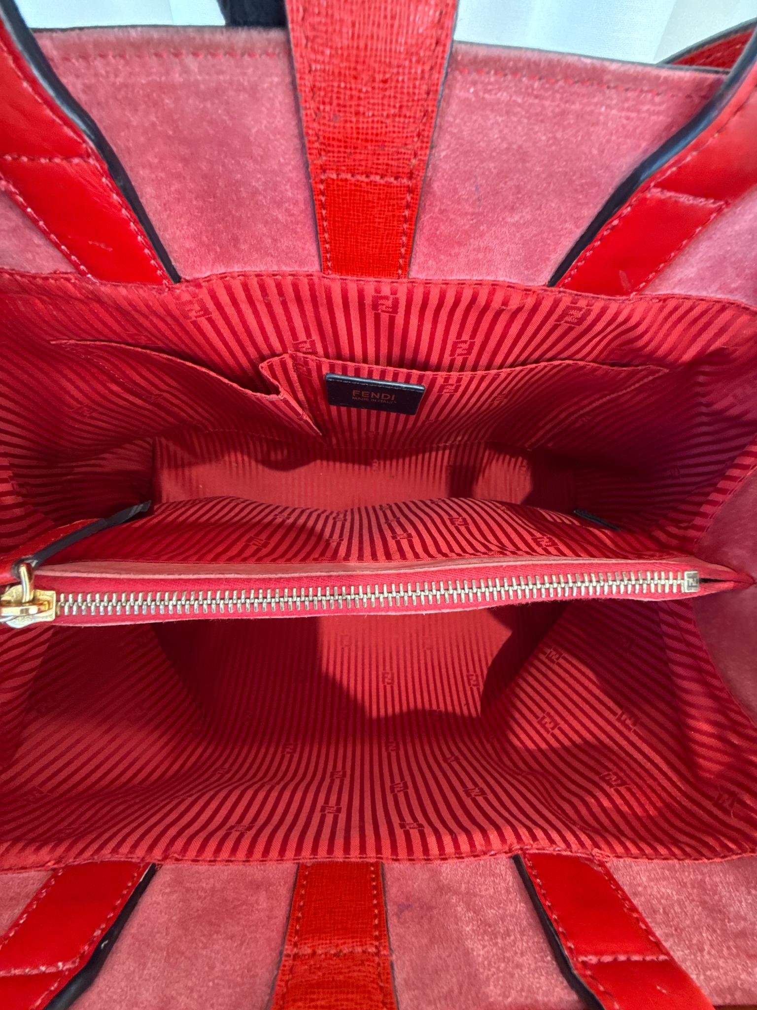 Fendi Red Leather Medium 2Jours Tote Bag