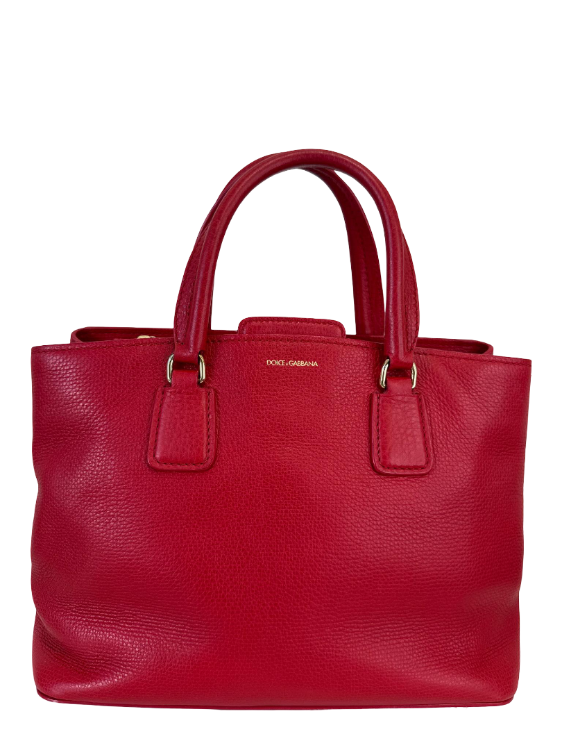 Dolce Gabbana Red Calfskin Leather Top Handle Bag