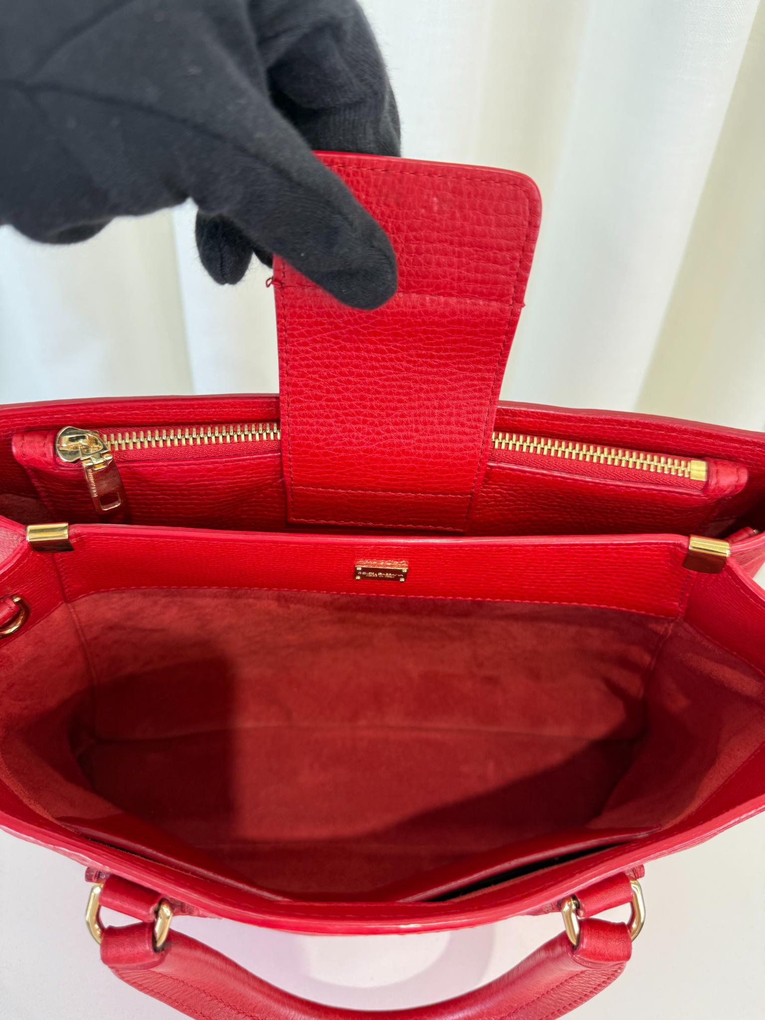 Dolce Gabbana Red Calfskin Leather Top Handle Bag